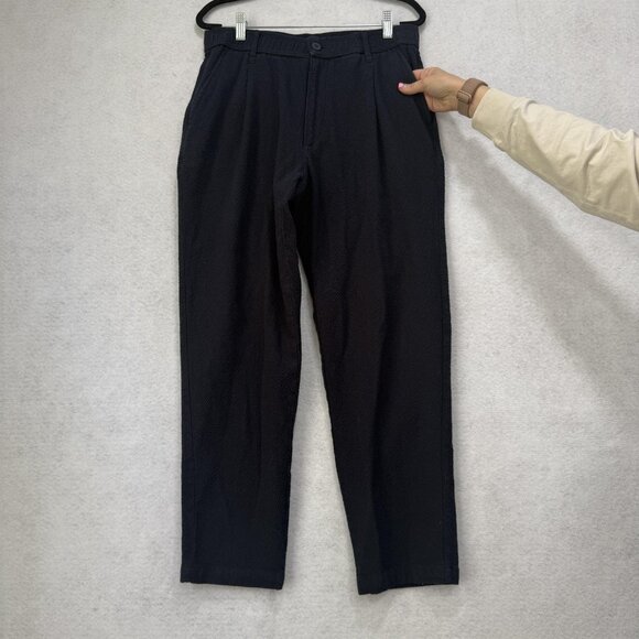 Zara Pants Mens Medium Navy Blue Textured Pleated Front Trousers Classic Fit - Picture 10 of 16